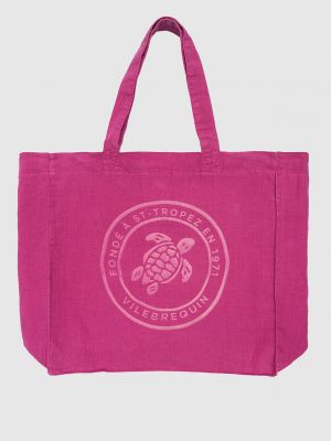 Лляна пляжна сумка з принтом Vilebrequin рожева