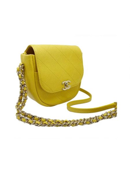 Retro bolso cruzado de cuero Chanel Vintage amarillo