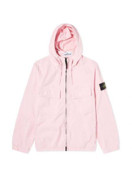 Хлопковая куртка-рубашка с капюшоном Stone Island розовая