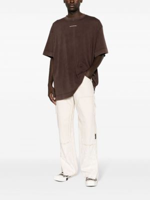 T-shirt brodé en coton couleur unie Monochrome marron