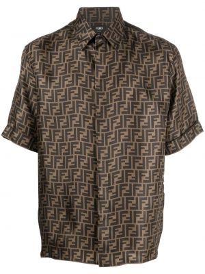 Копринена риза с принт Fendi кафяво