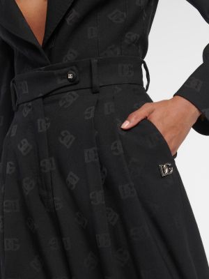 Vlněné rovné kalhoty s vysokým pasem relaxed fit Dolce&gabbana černé