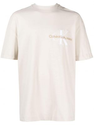 Bavlnené tričko s výšivkou Calvin Klein Jeans biela