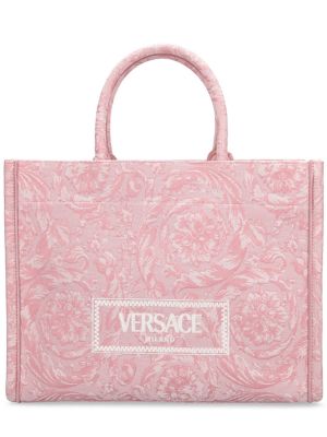 Borsa shopper in tessuto jacquard Versace rosa