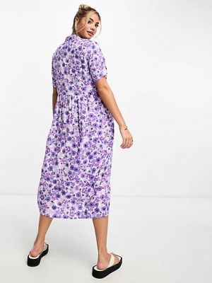 Платье с воротником в цветочек с принтом Monki фиолетовое