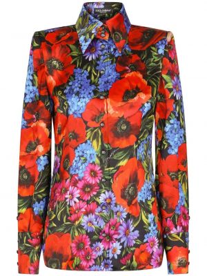 Satenska srajca s cvetličnim vzorcem s potiskom Dolce & Gabbana rdeča