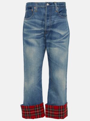 Kostkované džíny s klučičím střihem Junya Watanabe modré