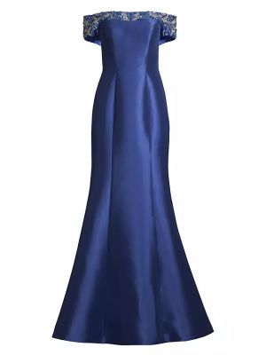 Платье с открытыми плечами с бисером Basix синее