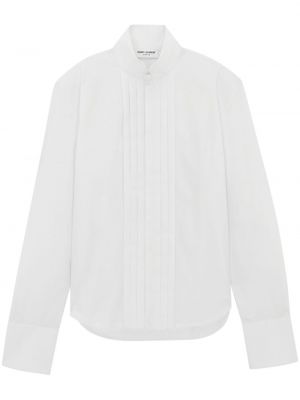 Koszula bawełniana plisowana Saint Laurent biała