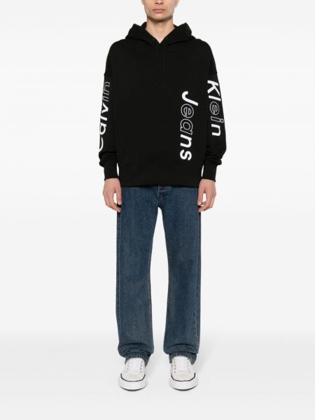 Medvilninis siuvinėtas džemperis su gobtuvu Calvin Klein juoda