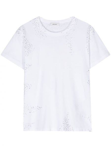 Medvilninis marškinėliai su kristalais Haikure balta