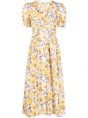 Bavlněné šaty s potiskem s výstřihem do v Dvf Diane Von Furstenberg - žlutá
