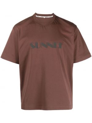 Bavlněné tričko s potiskem Sunnei hnědé