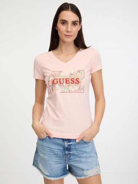 Тениска на цветя Guess розово