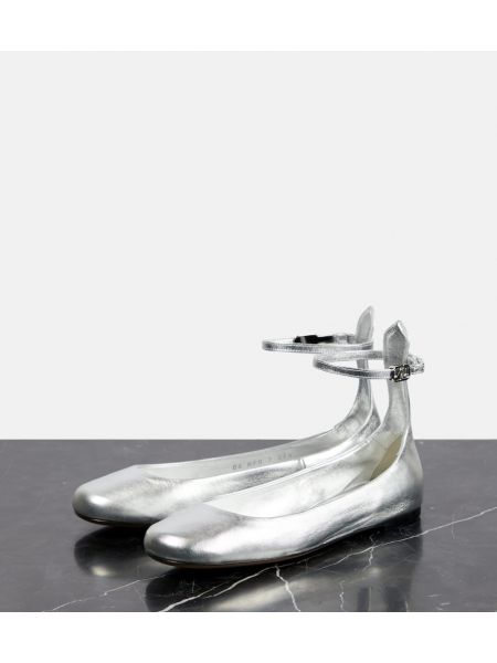 Bőr balerina cipők Valentino Garavani ezüstszínű