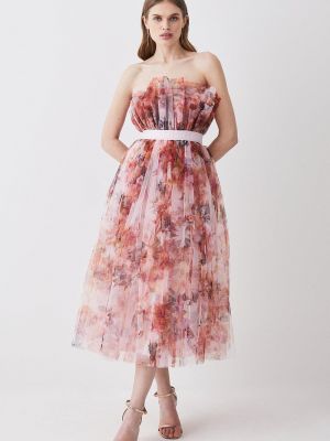Корсетное платье в цветочек с принтом из тюля Karen Millen