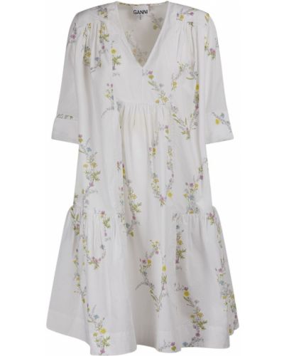 Bavlněné mini šaty Ganni bílé