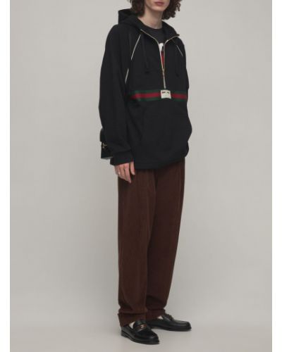 Pamučna hoodie s kapuljačom s patentnim zatvaračem od jersey Gucci crna