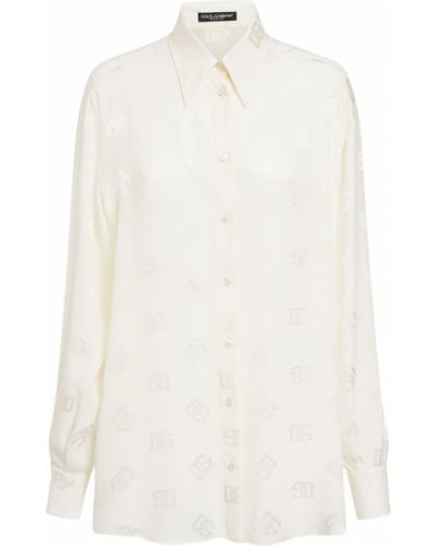 Camicia di seta in tessuto jacquard Dolce & Gabbana bianco