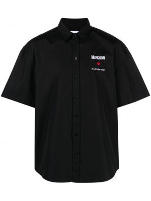 Памучна риза бродирана Moschino черно