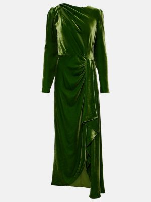 Drapované sametové dlouhé šaty Costarellos zelené