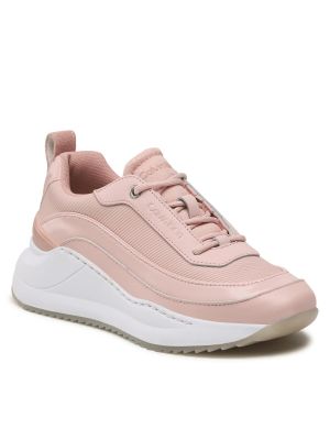 Sneakersy sznurowane na koturnie koronkowe Calvin Klein różowe