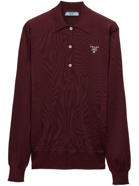 Šilkinis siuvinėtas polo marškinėliai Prada raudona