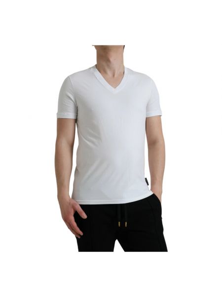 Camiseta de algodón con escote v manga corta Dolce & Gabbana blanco