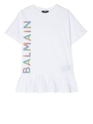 Printti levenevä mekko tytöille Balmain Kids valkoinen