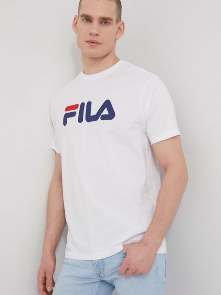Памучна тениска с дълъг ръкав с принт Fila бяло
