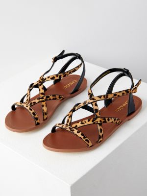 Kožne sandale s leopard uzorkom Camaieu smeđa
