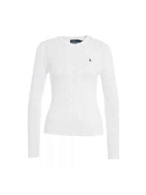 Dzianinowy sweter z okrągłym dekoltem Ralph Lauren biały