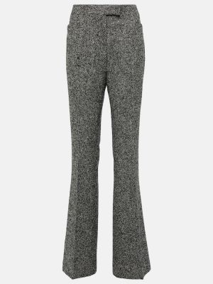 Pantaloni dritti a vita alta di lana in tweed Tom Ford grigio