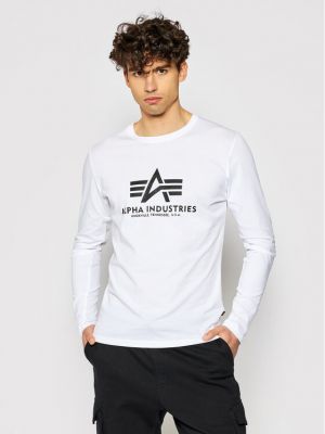 Tricou cu mânecă lungă Alpha Industries alb