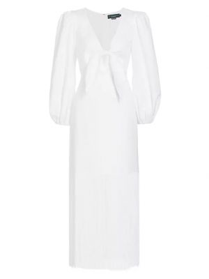 Льняное длинное платье с бахромой No Pise La Grama белое