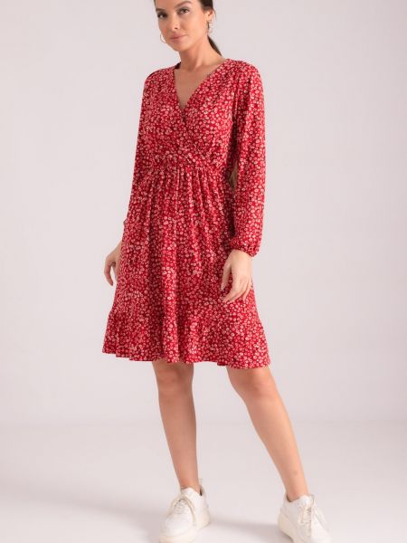 Μακρυμάνικη μάξι φόρεμα με βολάν Armonika κόκκινο