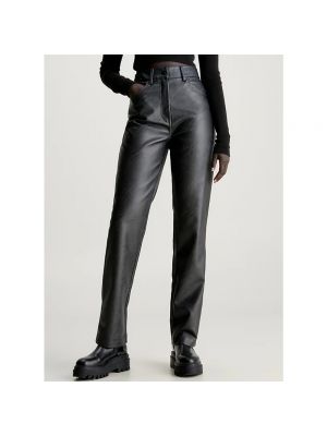 Pantalones rectos de cuero de cuero sintético Calvin Klein Jeans negro