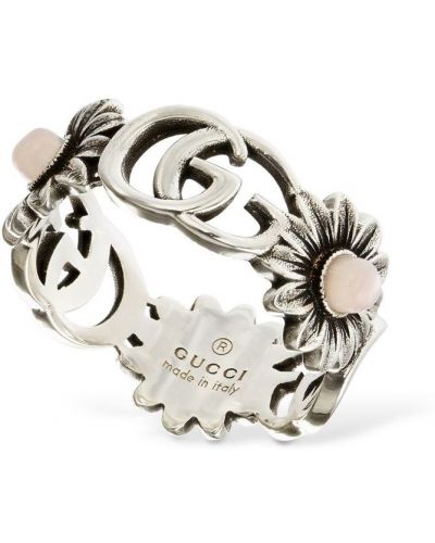 Stříbrný květinový prsten s perlami Gucci