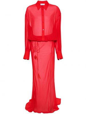 Priehľadné dlouhé šaty The Attico červená