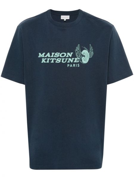 Bomuld t-shirt Maison Kitsuné blå