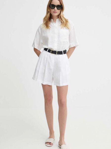 Однотонные льняные шорты Sisley белые