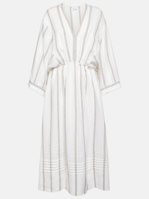 Pruhované lněné dlouhé šaty Loro Piana bílé