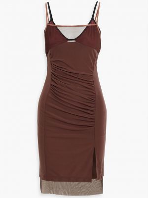 Платье мини из джерси с сеткой Helmut Lang коричневое