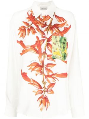 Zīda krekls ar ziediem ar apdruku Pierre-louis Mascia balts