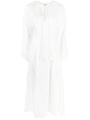 Viskózové dlouhé šaty s výstřihem do v s dlouhými rukávy Lanvin - bílá
