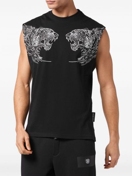 Kokvilnas krekls ar apdruku ar tīģera rakstu Plein Sport melns