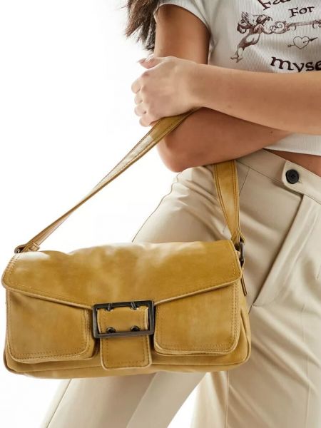 Кожаная сумка с пряжкой из искусственной кожи Pull&bear желтая