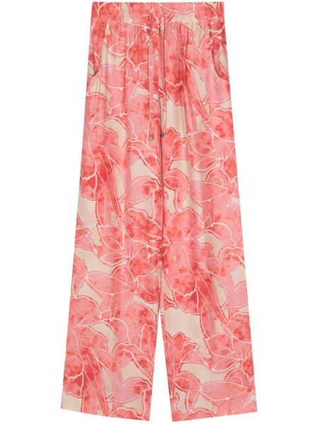 Hedvábné rovné kalhoty s potiskem s abstraktním vzorem Kiton růžové