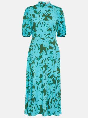 Modré květinové midi šaty Diane Von Furstenberg