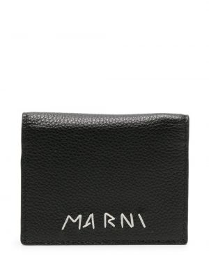 Kožená peňaženka s výšivkou Marni čierna